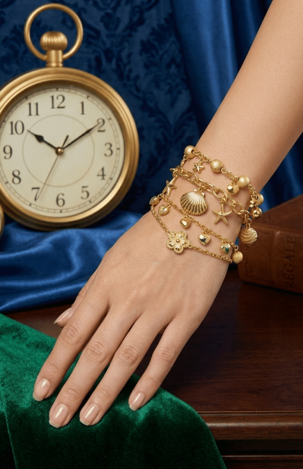 Gold-Plated Charm & Pendant Stackable Bracelet – Coastal Chic Collection