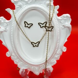 Aura Butterfly Gold Jewelry Set – Lariat Necklace, Stud Earrings & Bracelet