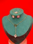 Azure Square Crystal Jewelry Set – Gold Lariat Necklace, Studs & Bracelet