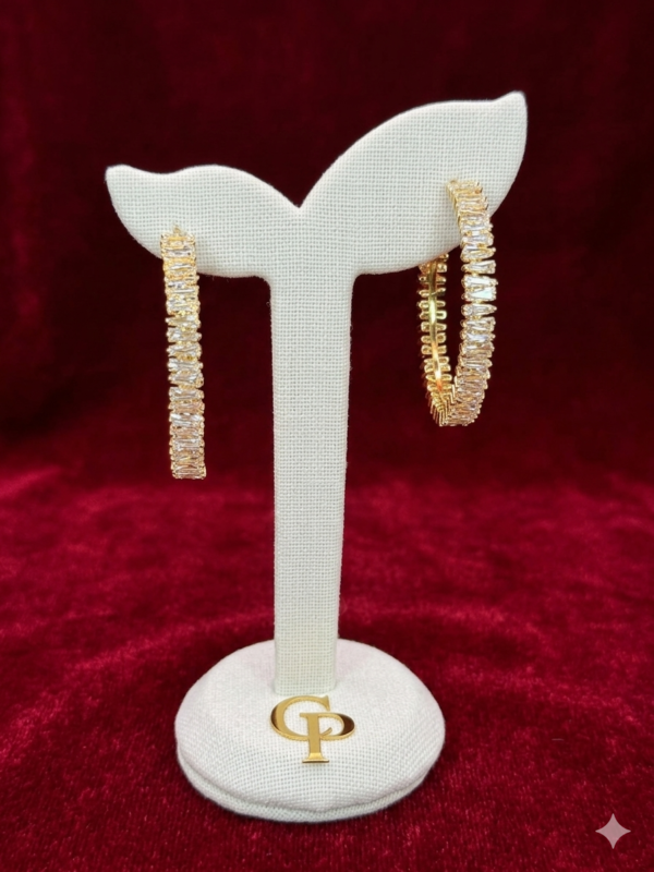Baguette Crystal Gold Hoop Earrings | Non-Tarnish & Waterproof