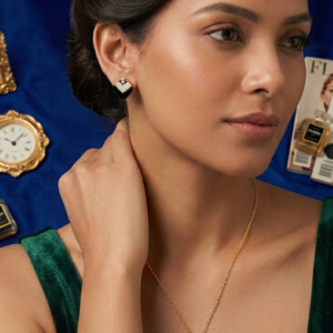 Geometric Black Onyx Statement Jewelry Set – Gold Plated Crystal Set