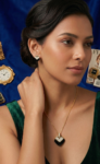 V-Shape Onyx & Crystal Pendant Necklace Set – Luxury Gold Jewelry