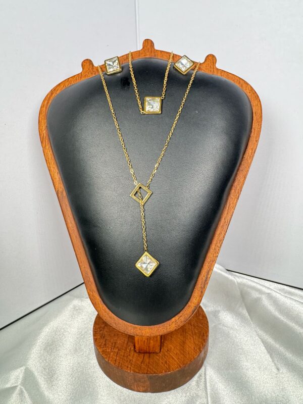 Prism Square Crystal Jewelry Set – Modern Gold Geometric Necklace & Earrings