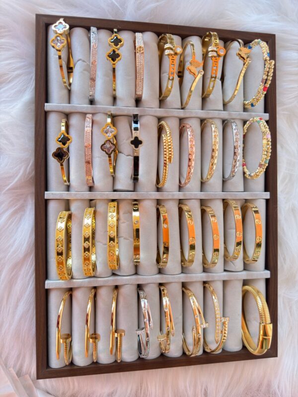 Luxury-Inspired Stackable Bangle & Cuff Collection – Gold-Plated Designer Aesthetic Jewelry