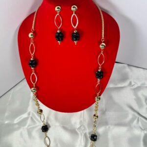 Midnight Floral Beaded Gold Necklace & Earring Set – Non-Tarnish Collection