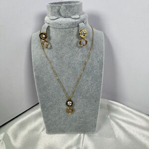 Minimalist Circle Crystal Lariat Necklace & Earrings Set – Gold Plated
