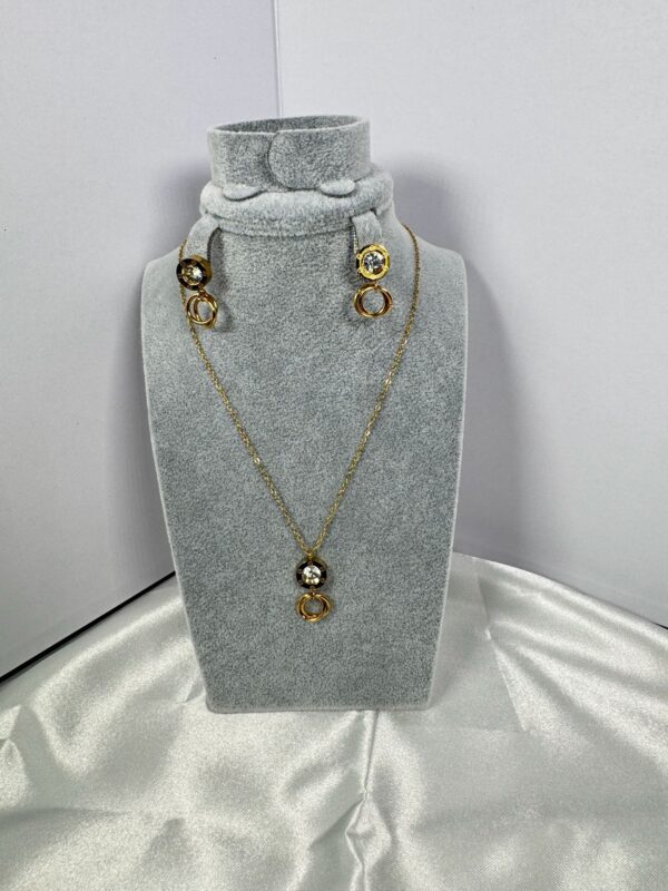 Minimalist Circle Crystal Lariat Necklace & Earrings Set – Gold Plated