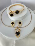 Onyx Geometric Gold Jewelry Set – Statement Necklace, Bangle, Ring & Earrings