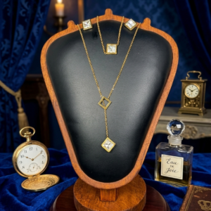 Prism Square Crystal Jewelry Set – Modern Gold Geometric Necklace & Earrings