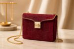 Handmade Crimson Crochet Crossbody Bag – Gold Chain Strap