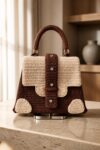 Handmade Two-Tone Crochet Handbag – Brown & Cream with Crystal Details