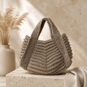 Minimalist Neutral Handmade Crochet Tote – Textured Artisan Bag