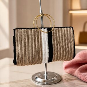 Striped Handmade Ring-Handle Crochet Clutch